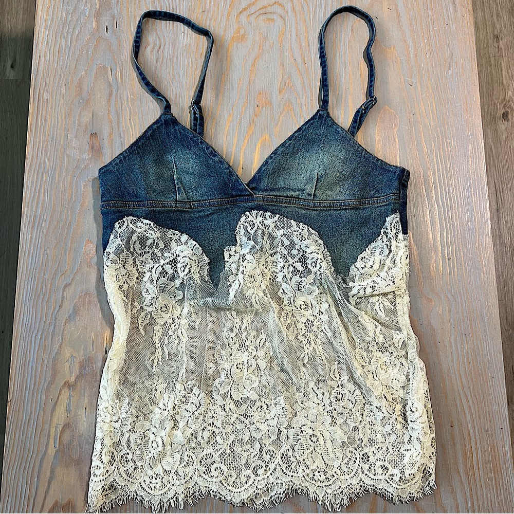 Denim and Lace Camisole Top